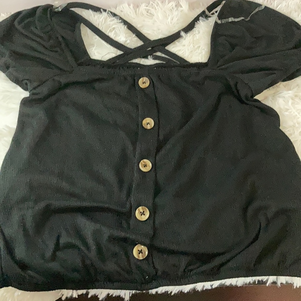 Casual black summer crossing peasant top